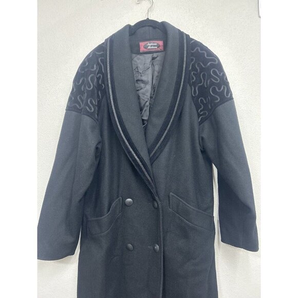 Vintage Stephanie Mathews Wool Trench Coat 10 Black Dark Academia USA Made - Picture 1 of 12